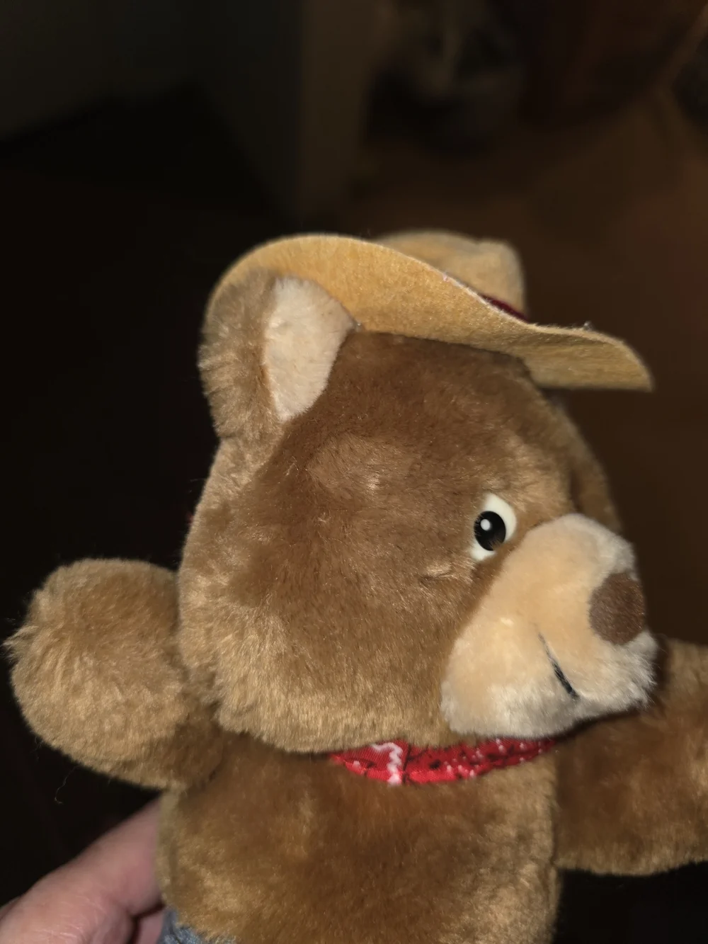 Whatabear Brown Plush Bear Toy with Cowboy Hat and Blue Jeans